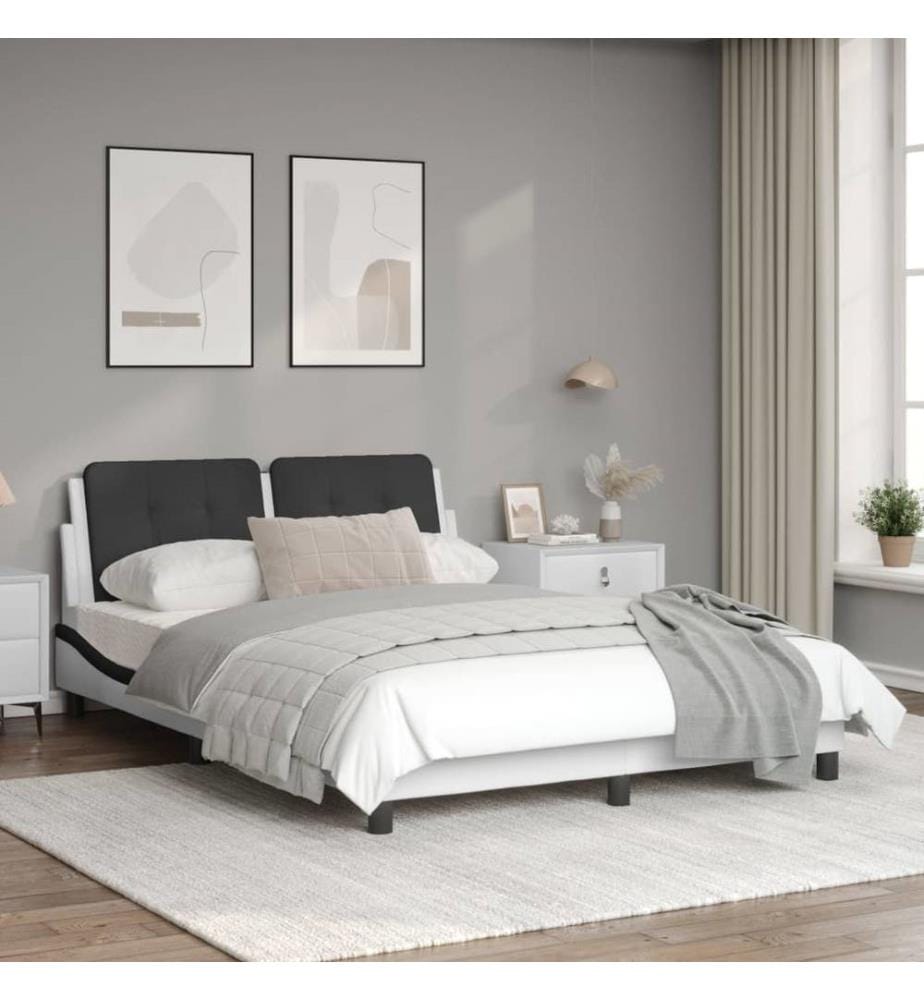 Cadre de lit et tête de lit blanc et noir 140x200 cm similicuir