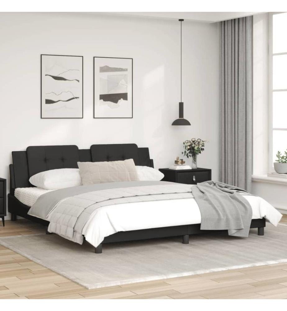 Bettgestell mit Kopfteil Schwarz 180x200 cm Kunstleder