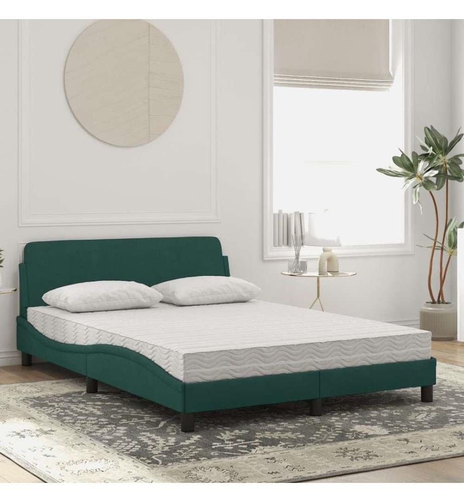 Bett mit Matratze Dunkelgrün 140x190 cm Samt