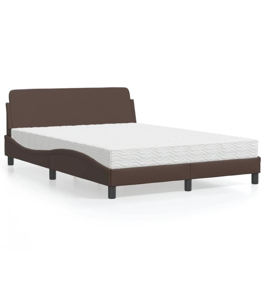 Bett mit Matratze Braun 140x190 cm Kunstleder