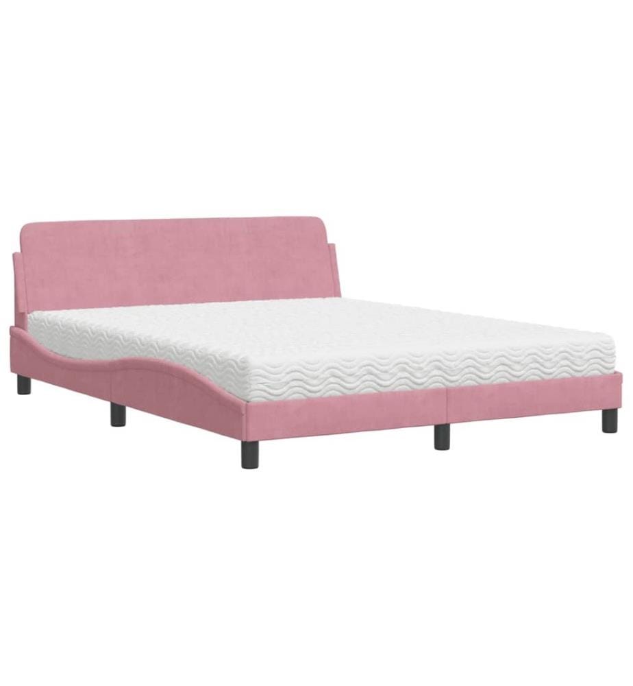Lit avec matelas rose 160x200 cm velours