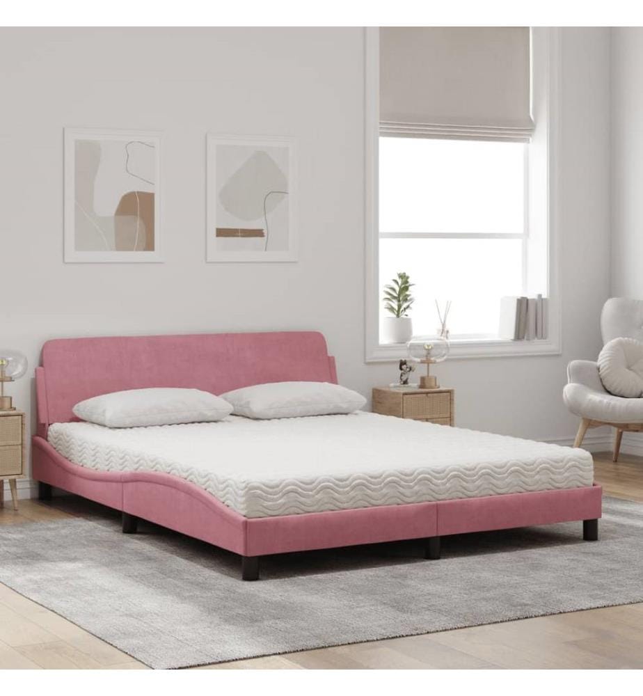 Lit avec matelas rose 160x200 cm velours