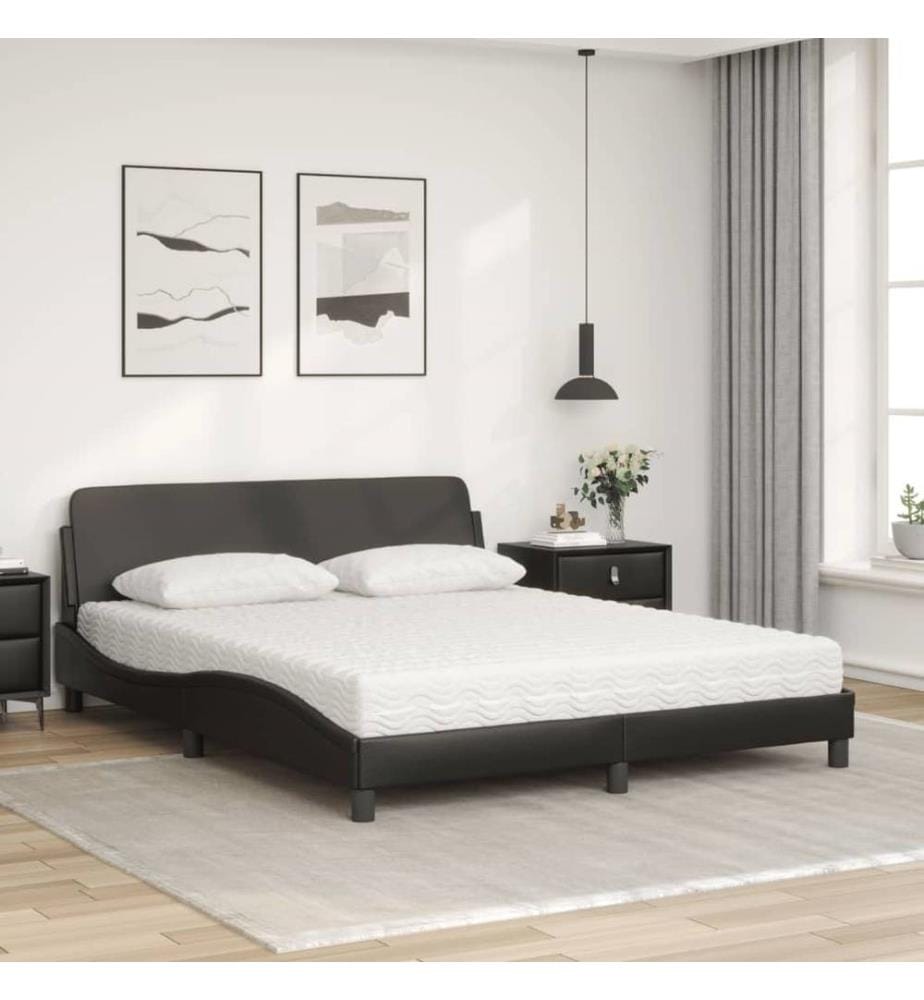 Bett mit Matratze Schwarz 160x200 cm Kunstleder