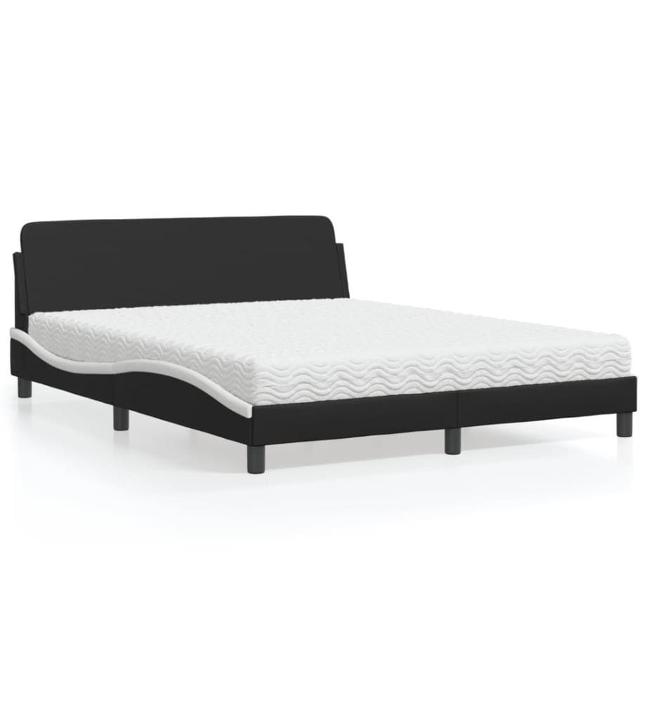 Bett mit Matratze Schwarz und Weiss 160x200 cm Kunstleder