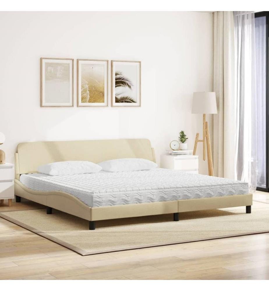 Bett mit Matratze Creme 200x200 cm Stoff