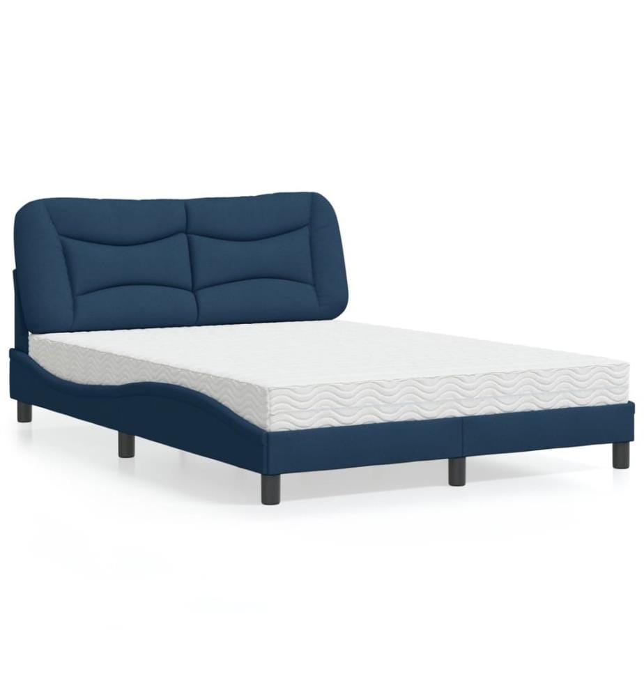 Bett mit Matratze Blau 140x190 cm Stoff