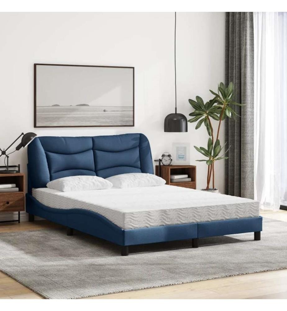 Bett mit Matratze Blau 140x190 cm Stoff
