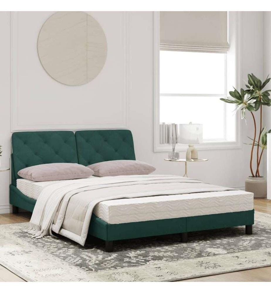 Lit avec matelas vert foncé 140x190 cm velours
