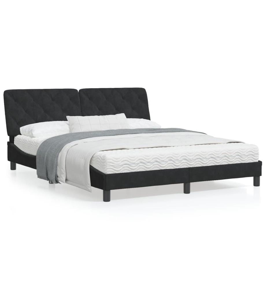 Bett mit Matratze Schwarz 160x200 cm Samt