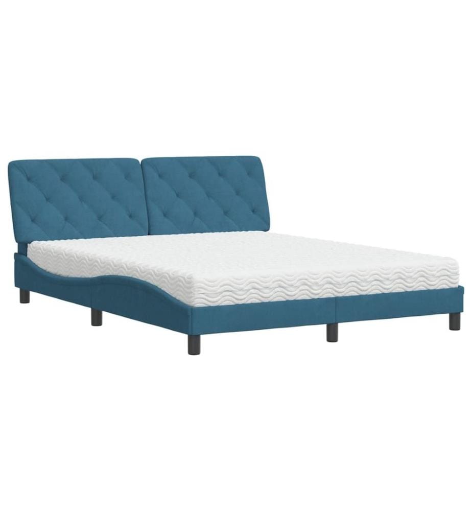 Lit avec matelas bleu 160x200 cm velours