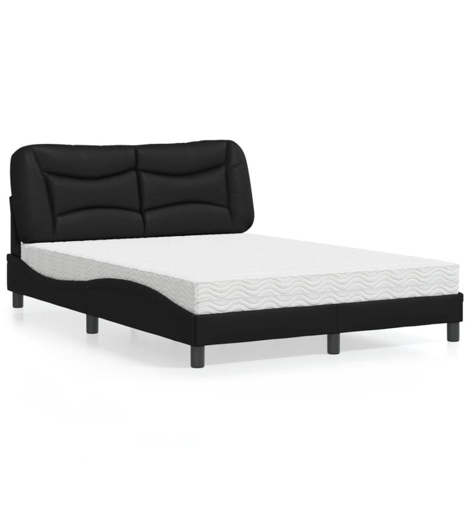 Bett mit Matratze Schwarz 140x190 cm Kunstleder