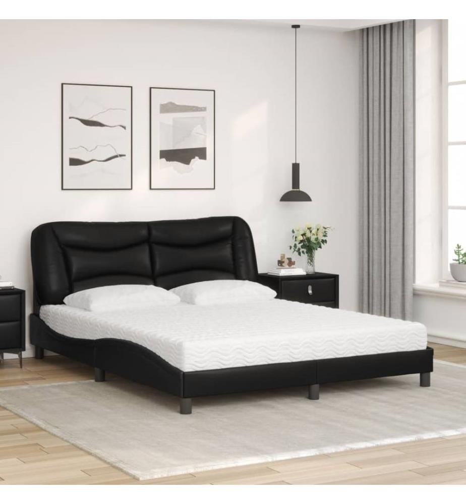 Bett mit Matratze Schwarz 160x200 cm Kunstleder