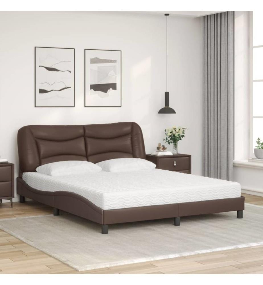 Bett mit Matratze Braun 160x200 cm Kunstleder