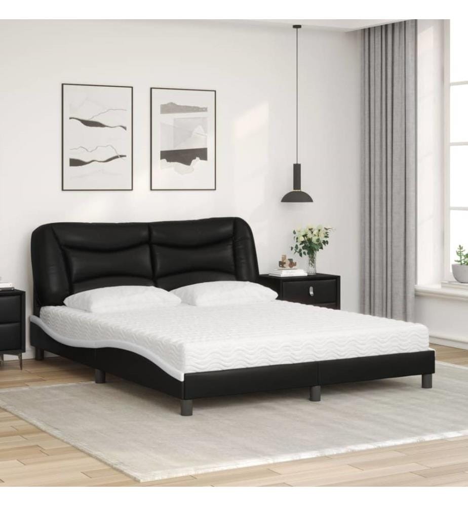 Bett mit Matratze Schwarz und Weiss 160x200 cm Kunstleder