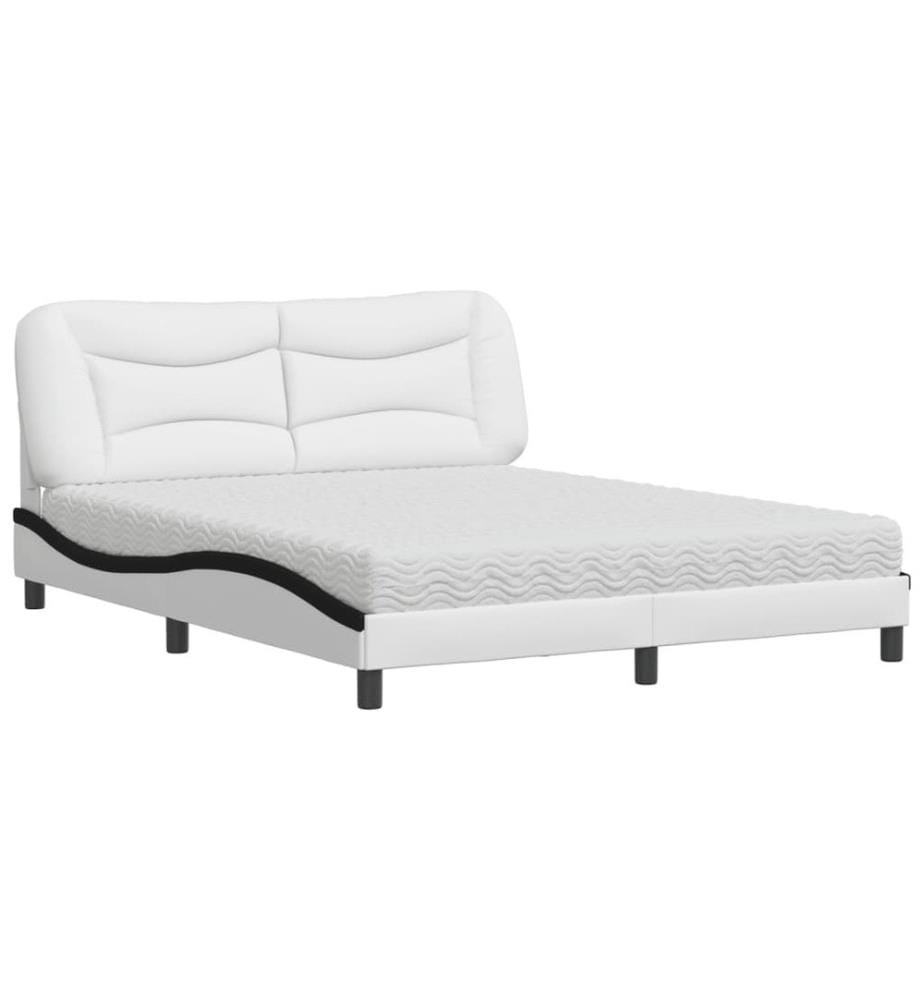 Bett mit Matratze Weiss und Schwarz 160x200 cm Kunstleder
