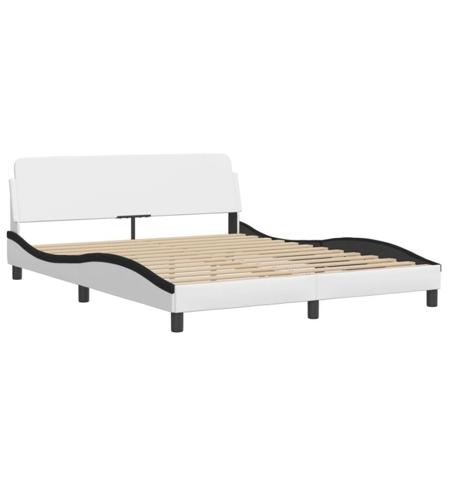 Bett mit Matratze Weiss und Schwarz 160x200 cm Kunstleder