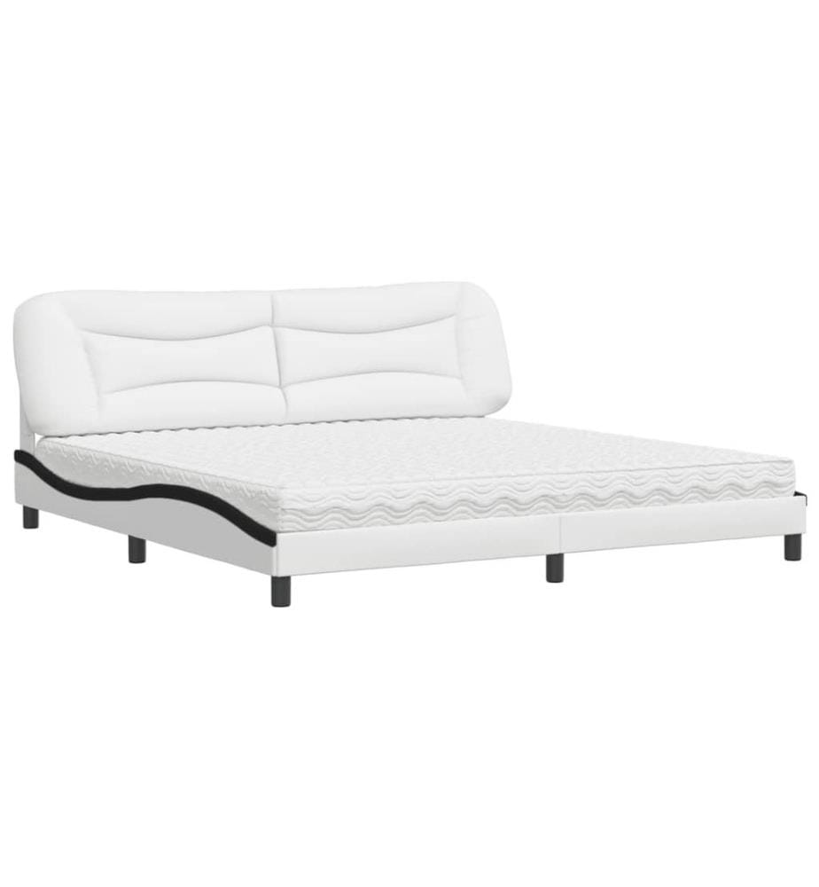 Bett mit Matratze Weiss und Schwarz 200x200 cm Kunstleder