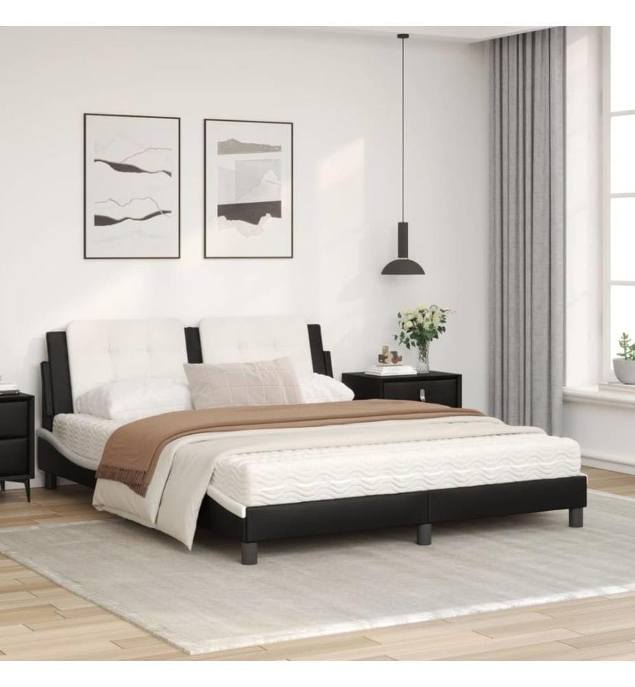 Bett mit Matratze Schwarz und Weiss 160x200 cm Kunstleder