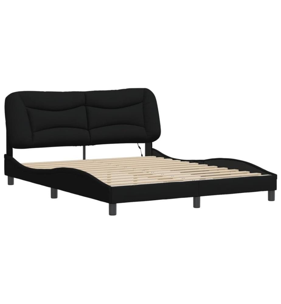 Cadre de lit avec lumières LED noir 160x200 cm tissu