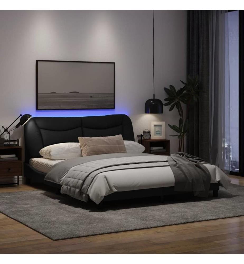 Cadre de lit avec lumières LED noir 160x200 cm tissu