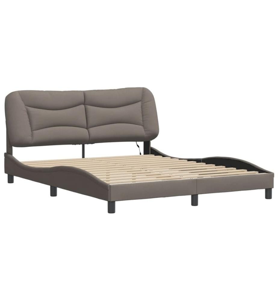 Cadre de lit avec lumières LED taupe 160x200 cm tissu
