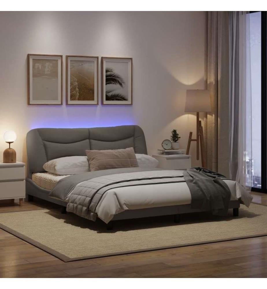 Cadre de lit avec lumières LED taupe 160x200 cm tissu