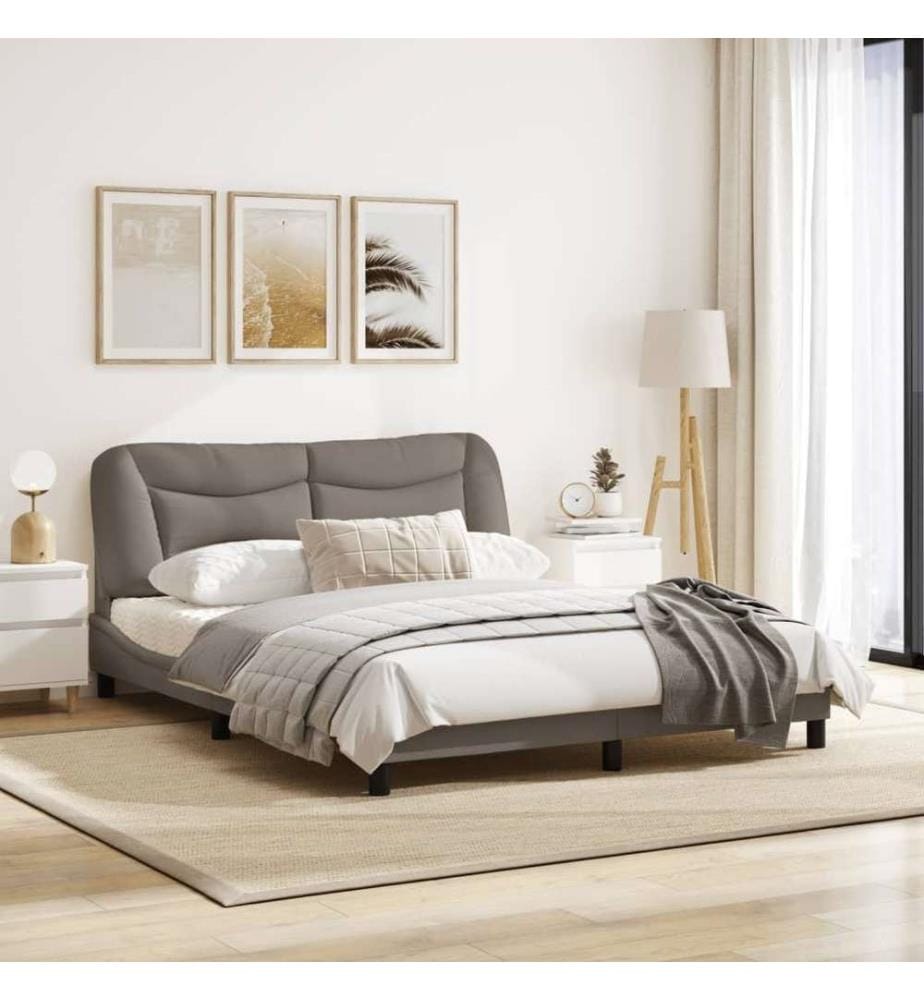 Cadre de lit avec lumières LED taupe 160x200 cm tissu