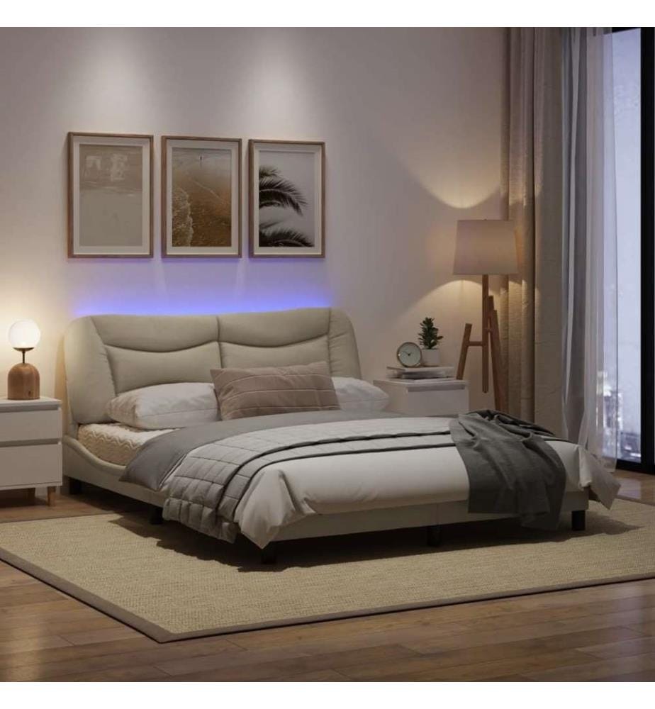 Cadre de lit avec lumières LED crème 160 x 200 cm tissu