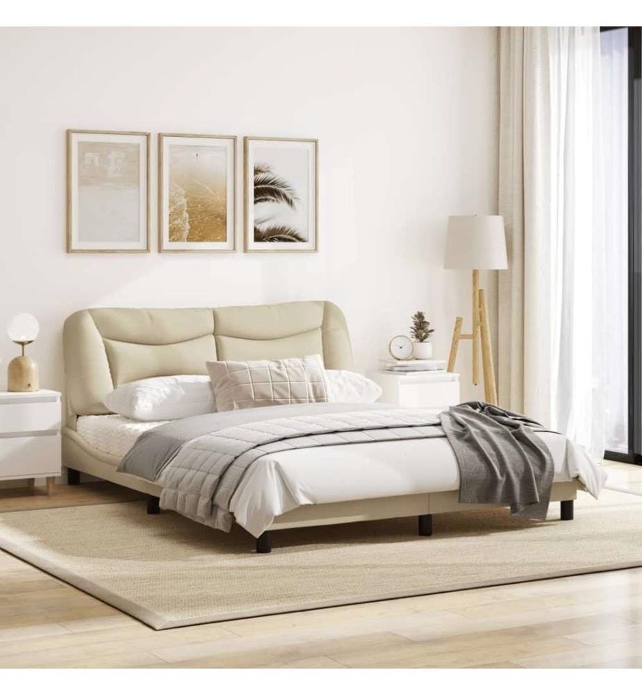 Cadre de lit avec lumières LED crème 160 x 200 cm tissu