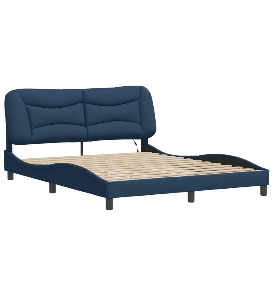 Cadre de lit avec lumières LED bleu 160x200 cm tissu