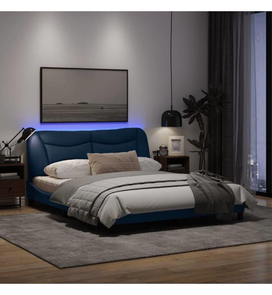 Cadre de lit avec lumières LED bleu 160x200 cm tissu