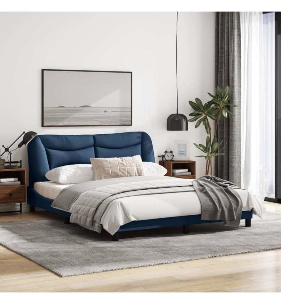 Cadre de lit avec lumières LED bleu 160x200 cm tissu