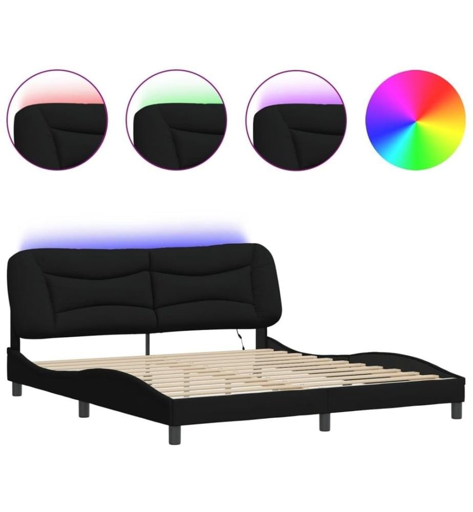 Cadre de lit avec lumières LED noir 180x200 cm tissu