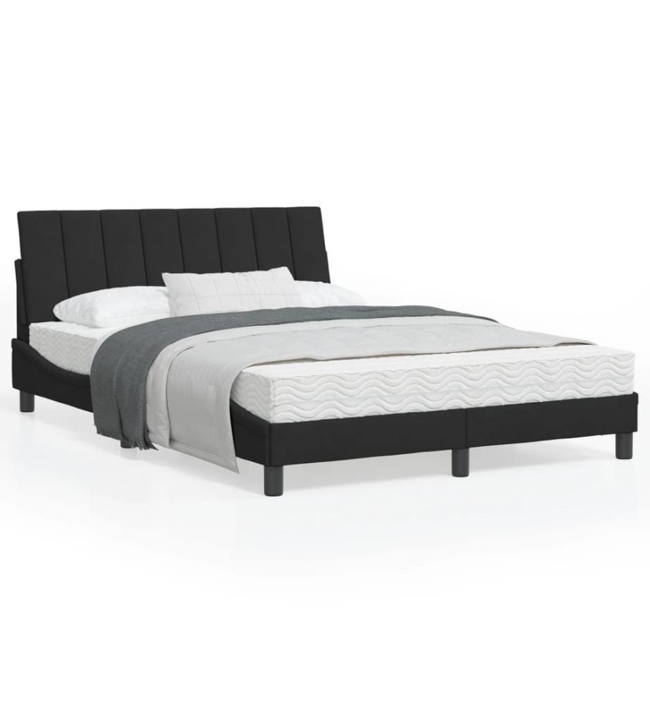 Bettgestell mit LED-Leuchten Schwarz 140x200 cm Samt