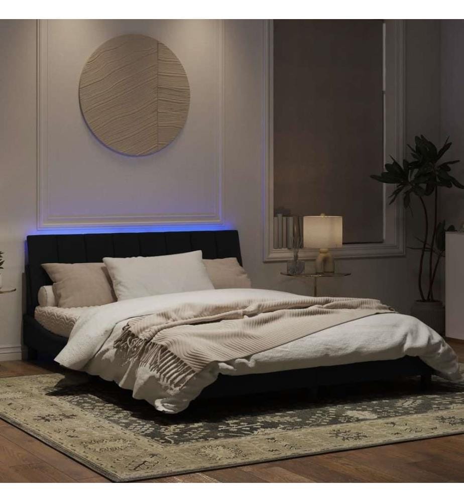 Cadre de lit avec lumières LED noir 160x200 cm velours