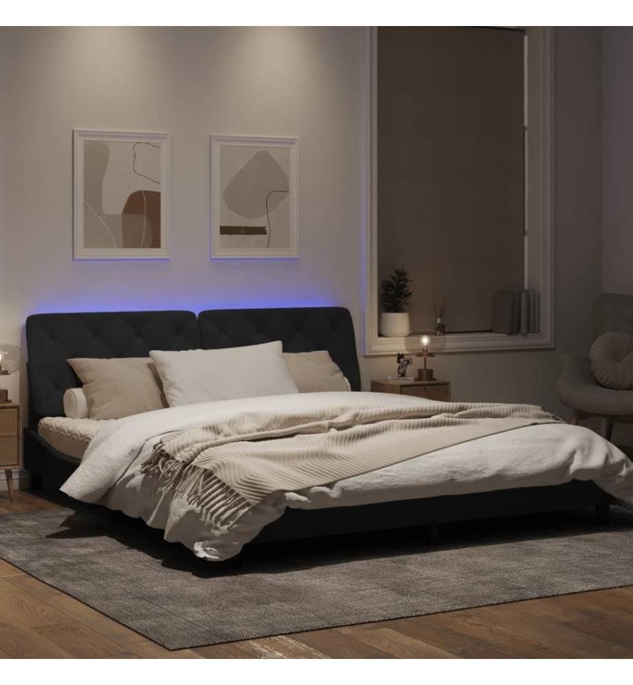 Cadre de lit avec lumières LED noir 180x200 cm velours