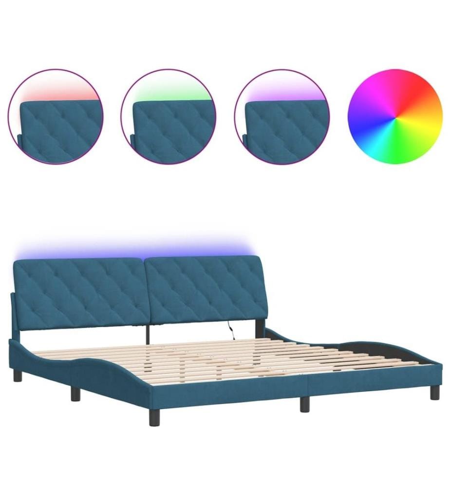 Cadre de lit avec lumières LED bleu 200x200 cm velours