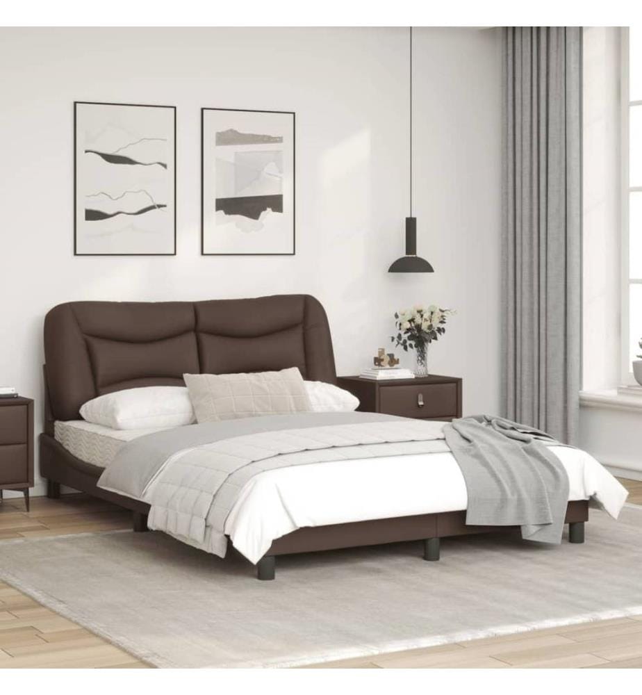 Cadre de lit avec lumières LED marron 140x190 cm similicuir