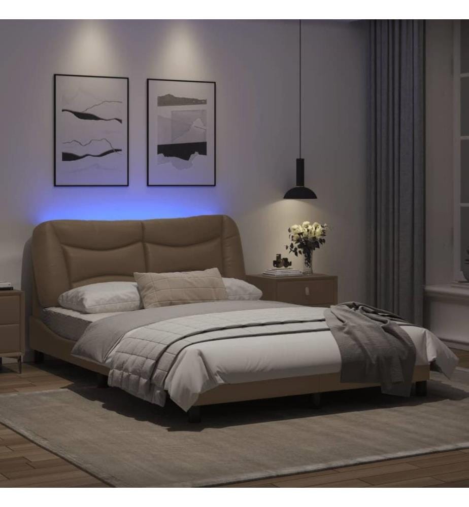 Cadre de lit avec lumières LED cappuccino 140x190 cm similicuir
