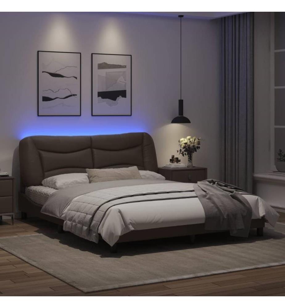 Cadre de lit avec lumières LED marron 160x200 cm similicuir