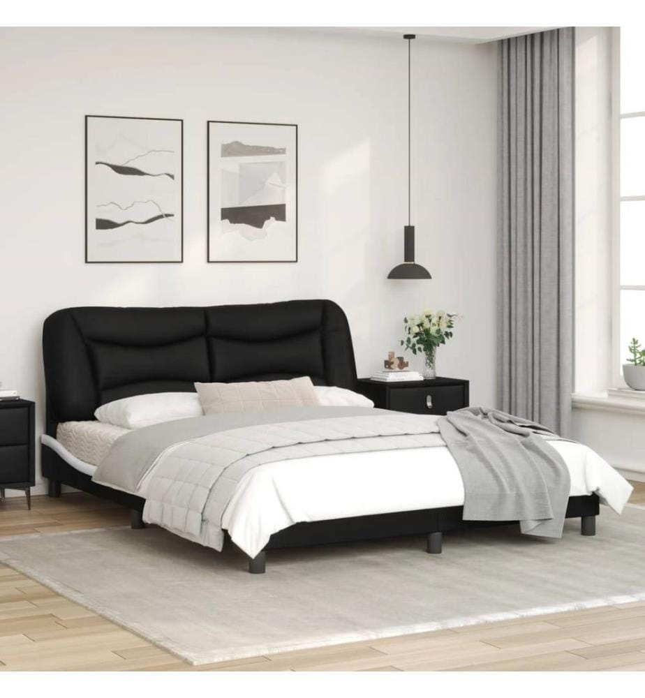 Cadre de lit avec lumières LED noir blanc 160x200 cm similicuir