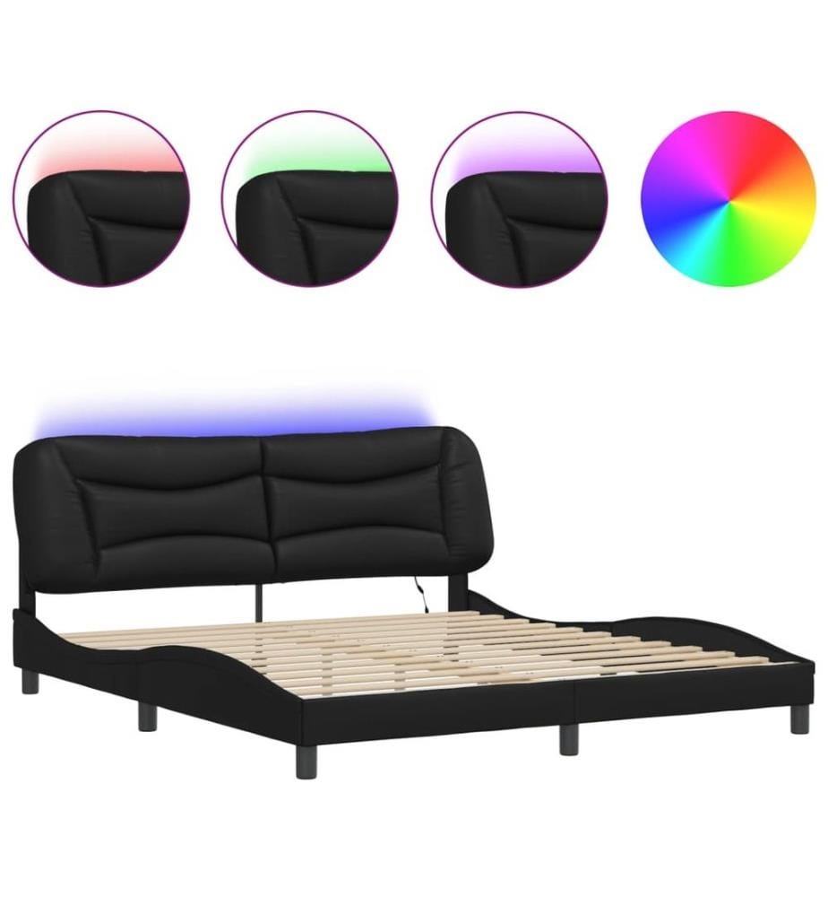 Bettgestell mit LED Schwarz 180x200 cm Kunstleder