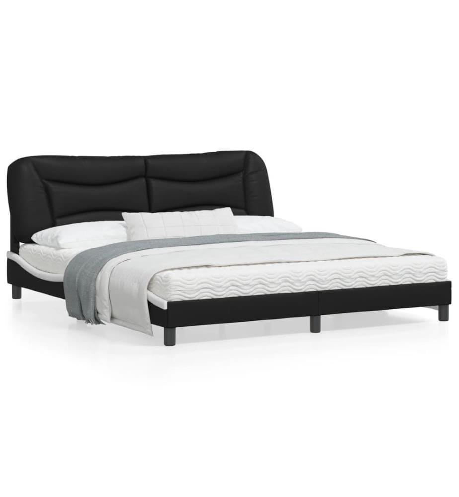 Bettgestell mit LED Schwarz und Weiss 180x200 cm Kunstleder