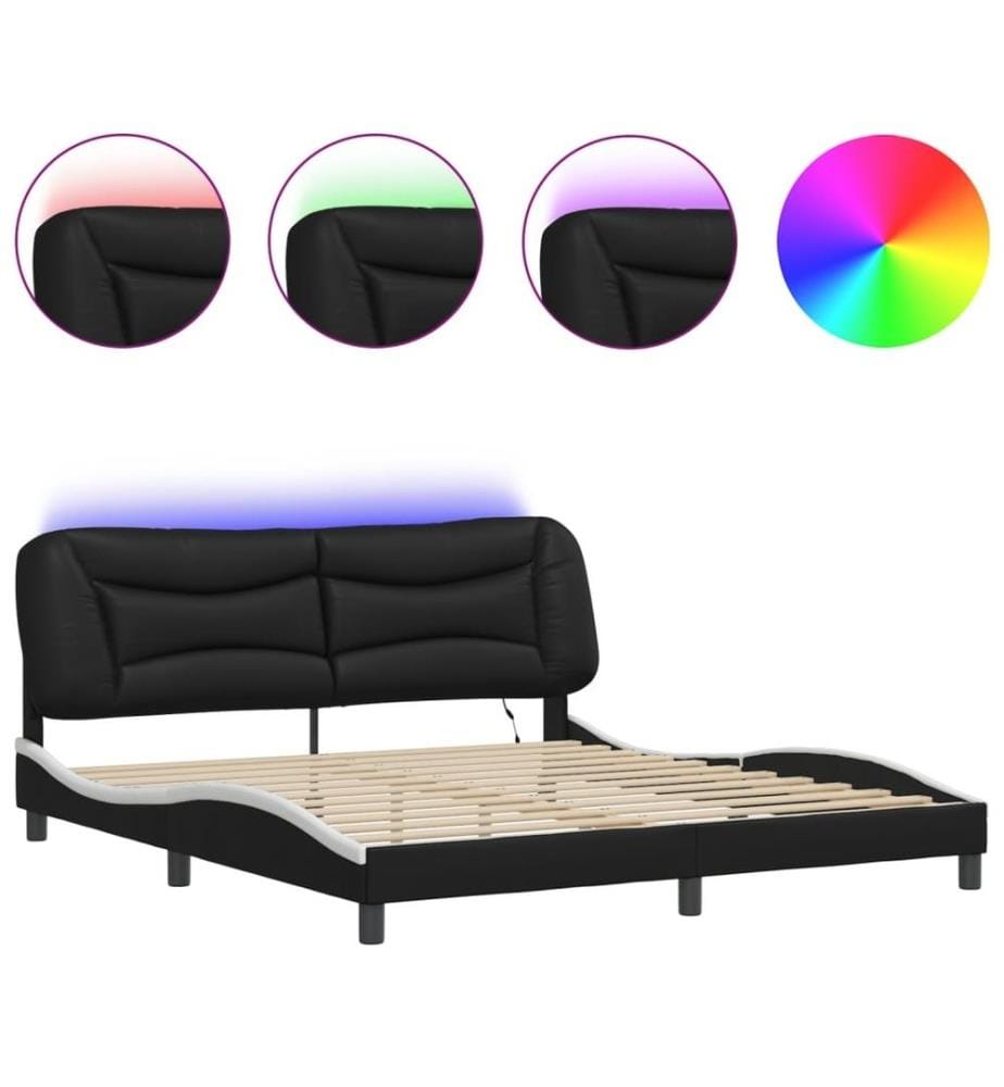 Bettgestell mit LED Schwarz und Weiss 180x200 cm Kunstleder
