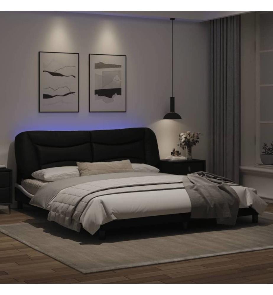 Bettgestell mit LED Schwarz und Weiss 180x200 cm Kunstleder