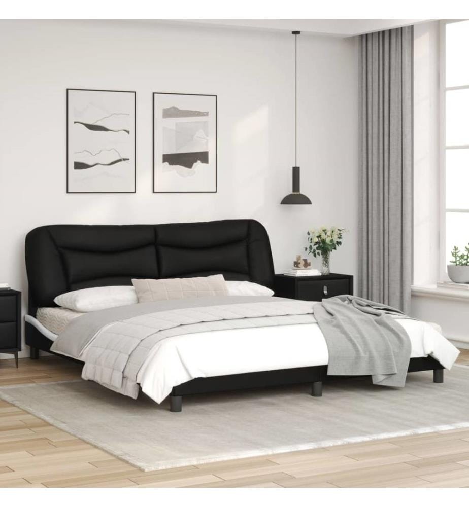 Bettgestell mit LED Schwarz und Weiss 180x200 cm Kunstleder