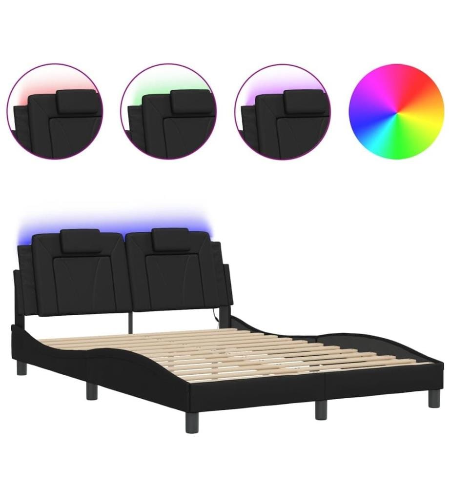 Bettgestell mit LED Schwarz 140x200 cm Kunstleder
