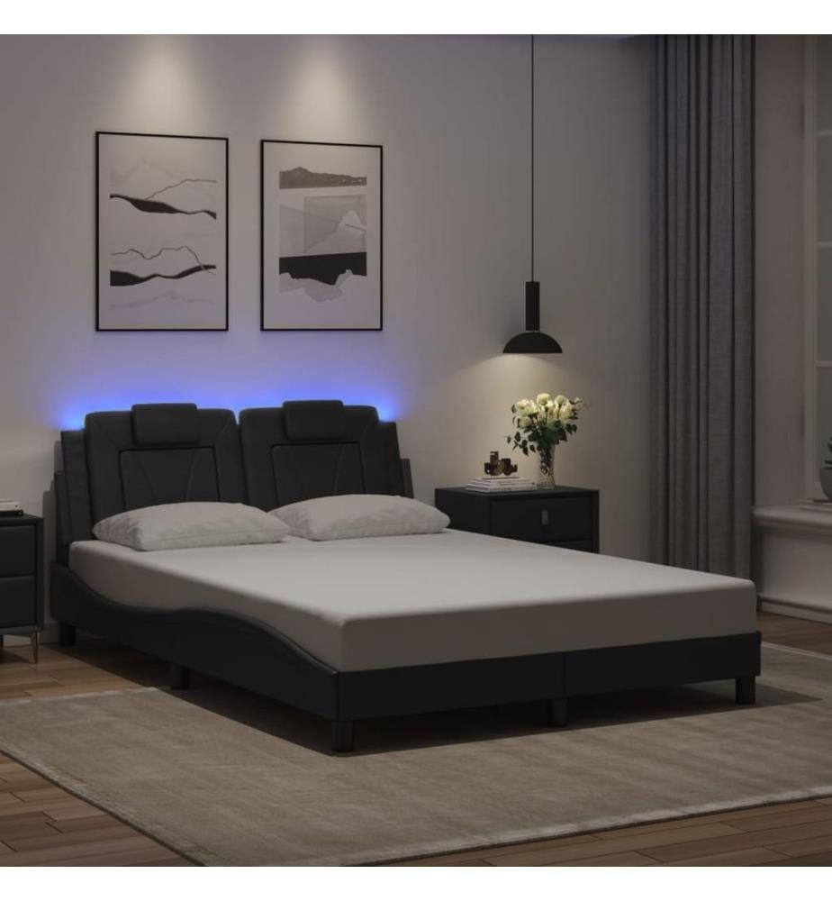 Bettgestell mit LED Schwarz 140x200 cm Kunstleder