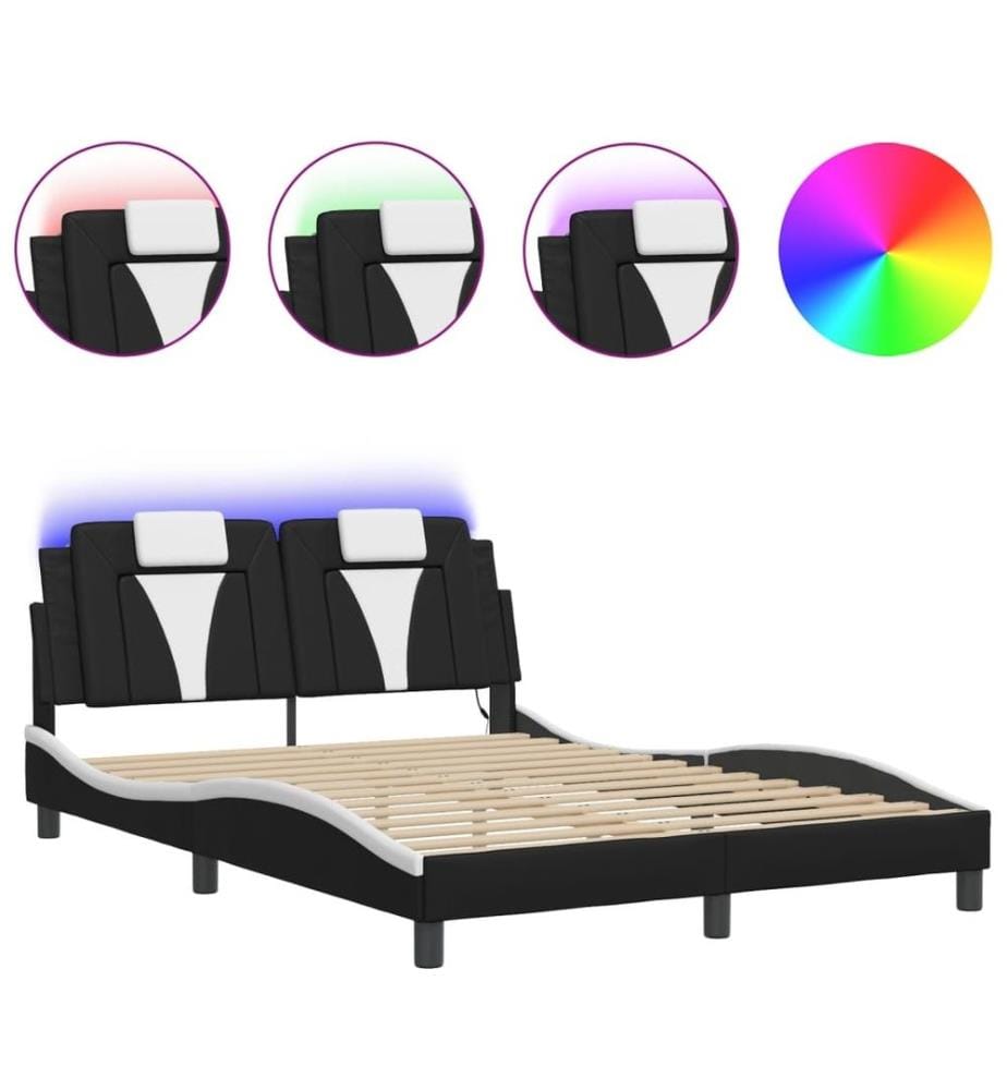 Bettgestell mit LED Schwarz und Weiss 140x200 cm Kunstleder