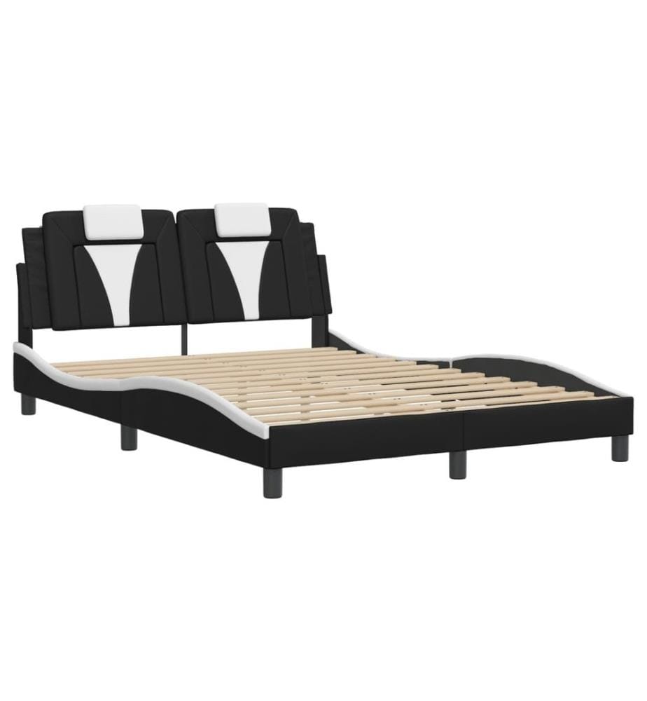 Bettgestell mit LED Schwarz und Weiss 140x200 cm Kunstleder